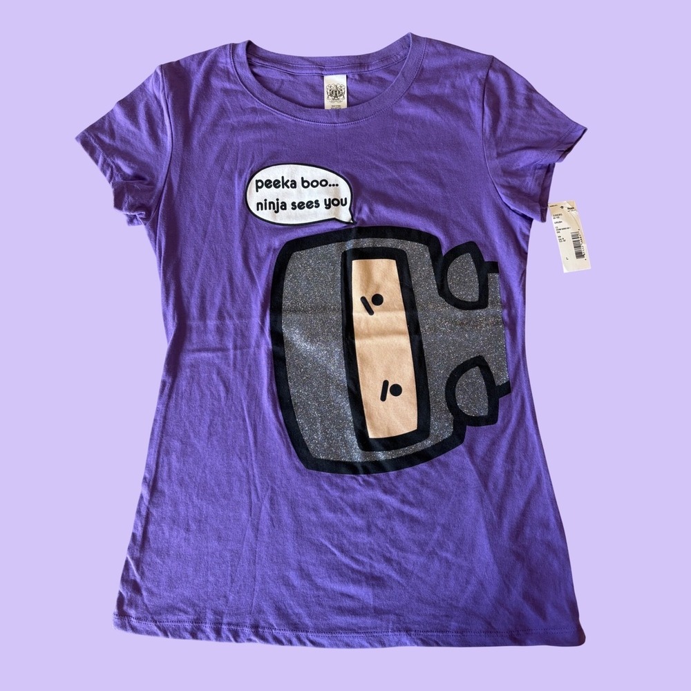 Y2K Ninja Peeka Boo Purple Graphic Baby Tee T-Shirt Glitter Scene #18